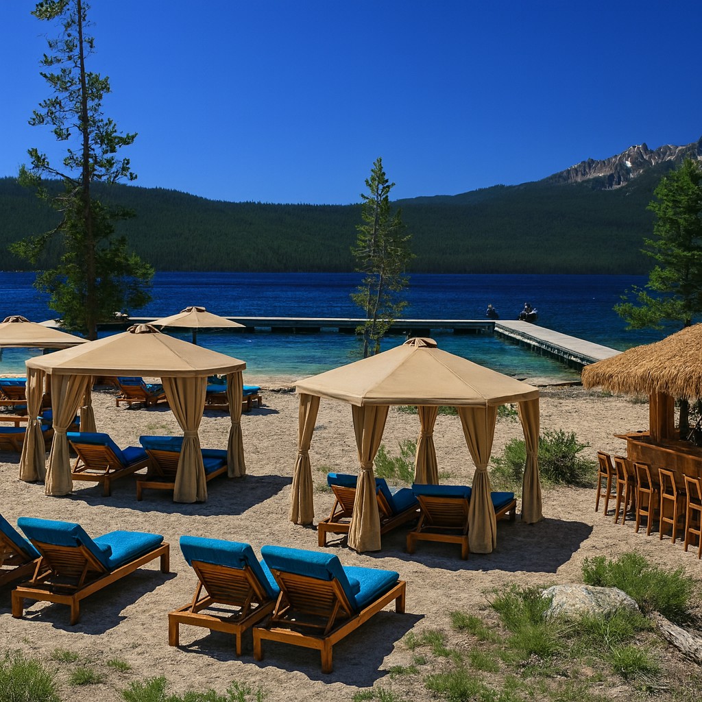 5Beach Club cabanas overlooking Redfish Lake